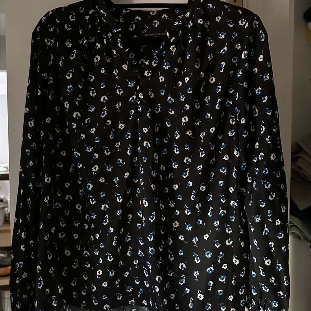 Banana Republic Floral Black Blouse
